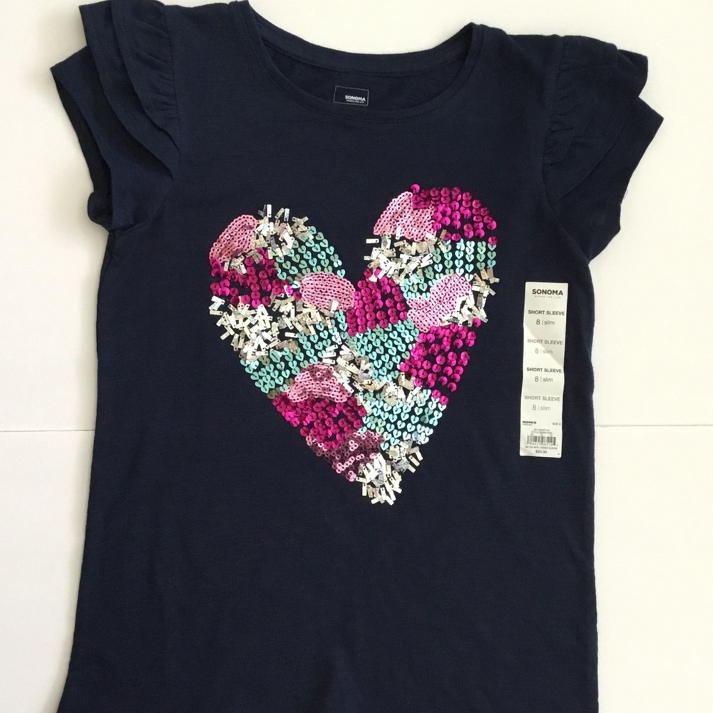 Sonoma Girls Blue Short Sleeve Shirt Heart Size 8